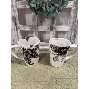 2 Tabletops Gallery Angela Paisley Coffee Cup Mugs Large Beautiful Set